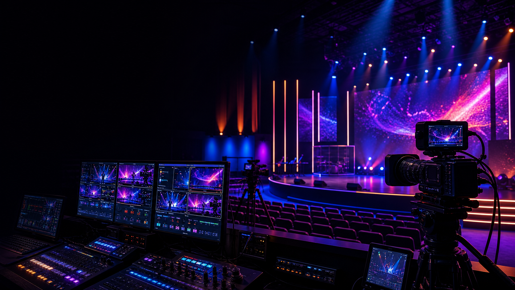 Ambiente audiovisual moderno em uma igreja